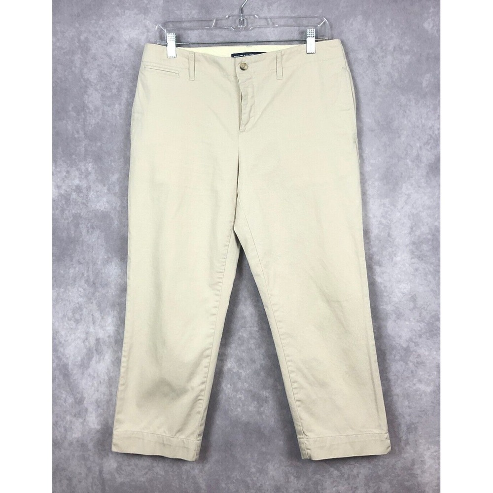 Ralph Lauren Sport Pants Womens 8 Chino‎ Button Fly Cropped Khaki Cotton Casual